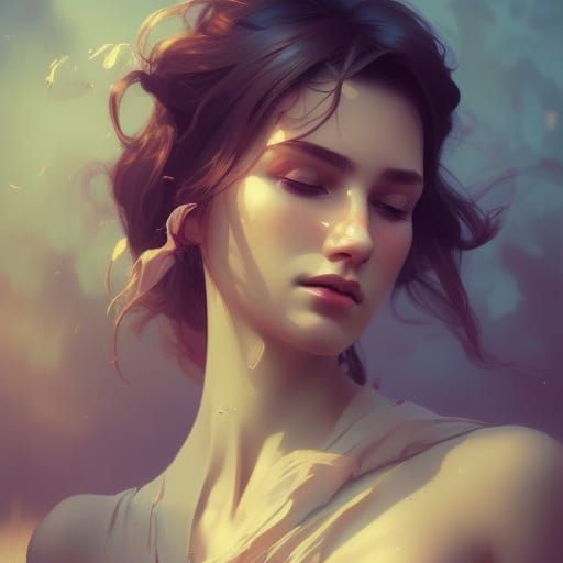 Nostalgic Woman Portrait in Hyperdetailed Style