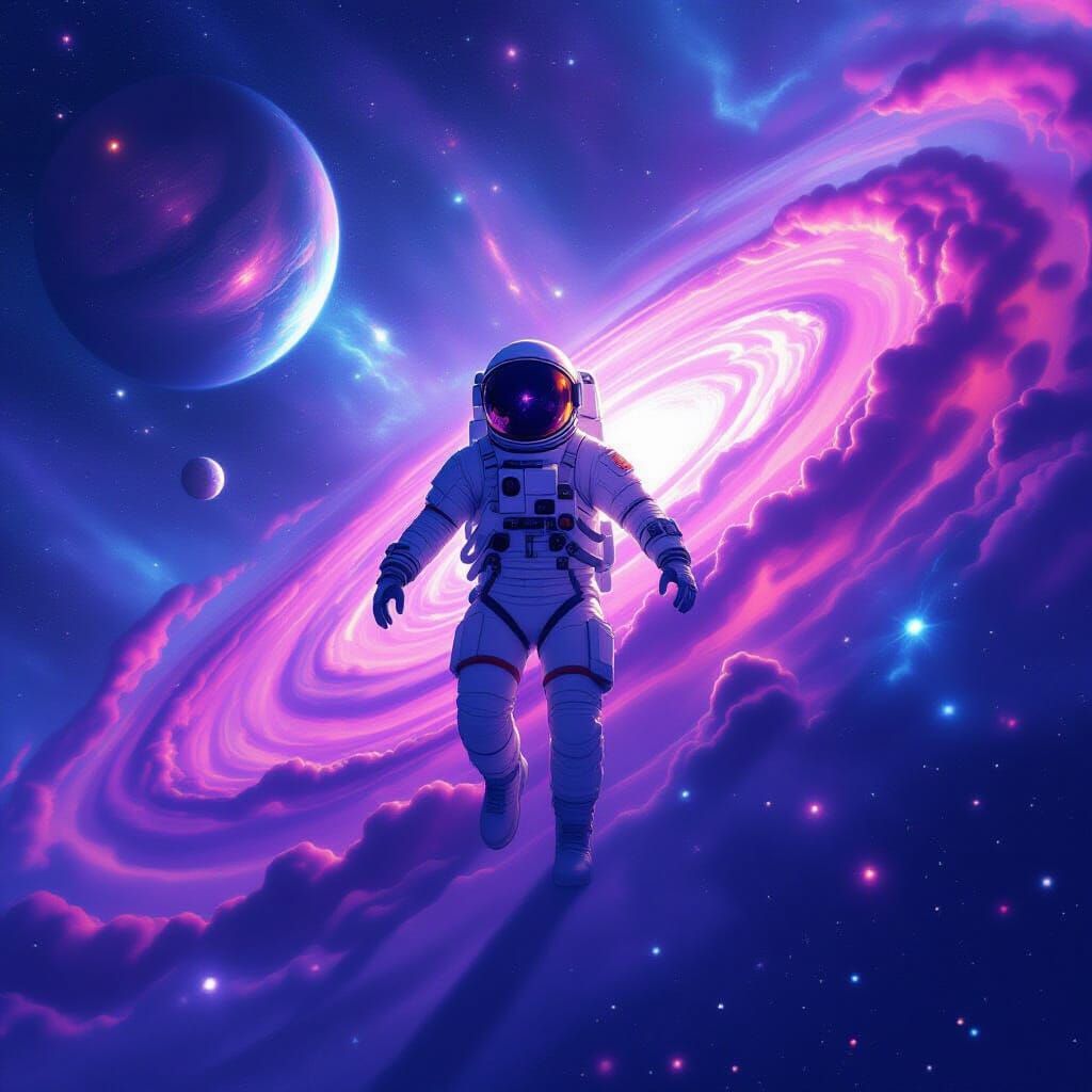 Astronaut in Starry Outerspace, Retro-Futuristic Style