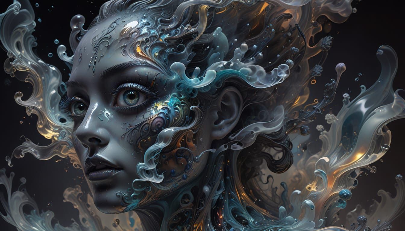 Surreal Smoke Oracle Portrait in Hyperrealistic Splashes