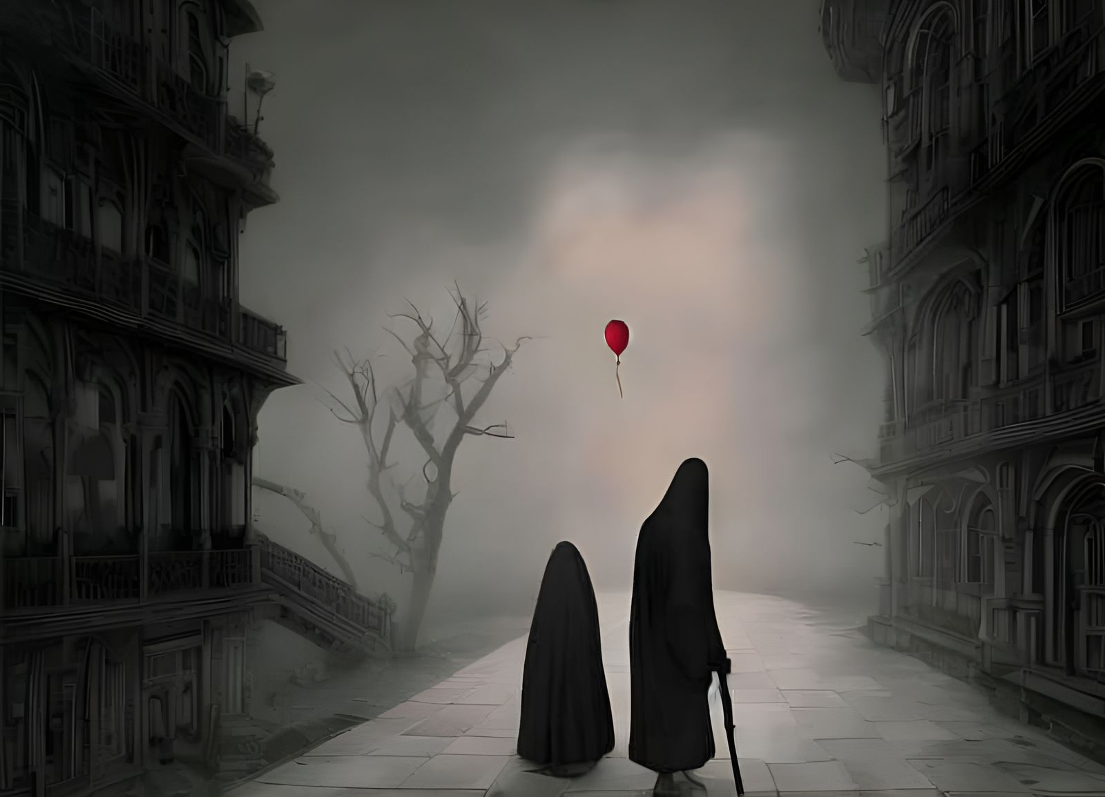 Red Balloon in Edward Gorey Style
