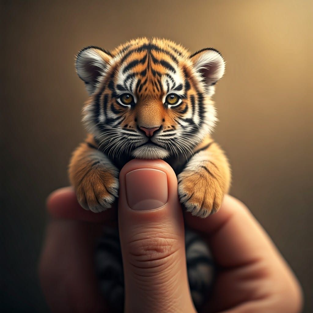 Tiny Tiger on Gentle Fingers: Detailed Close-Up