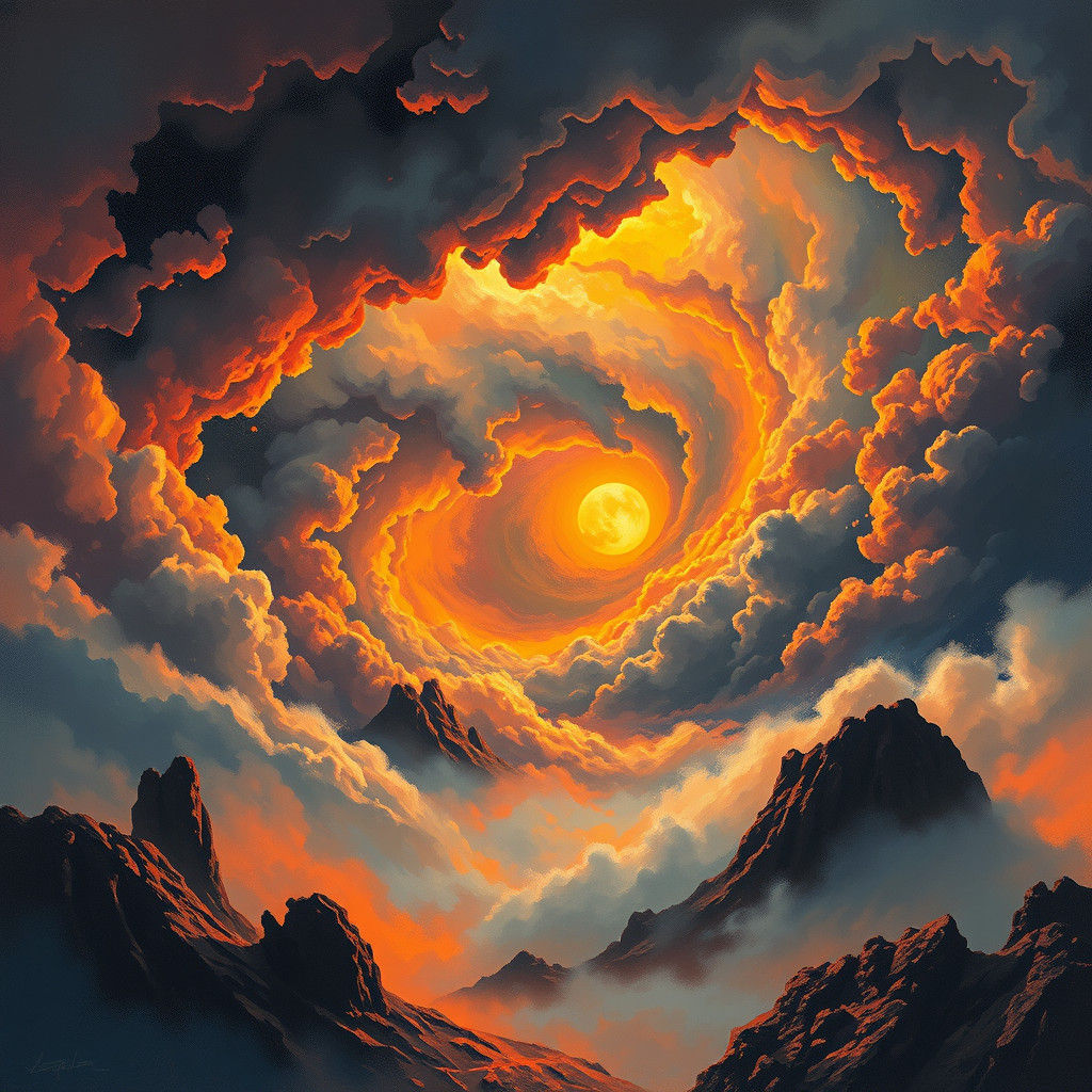 Surreal Swirling Vortex in a Mystical Landscape
