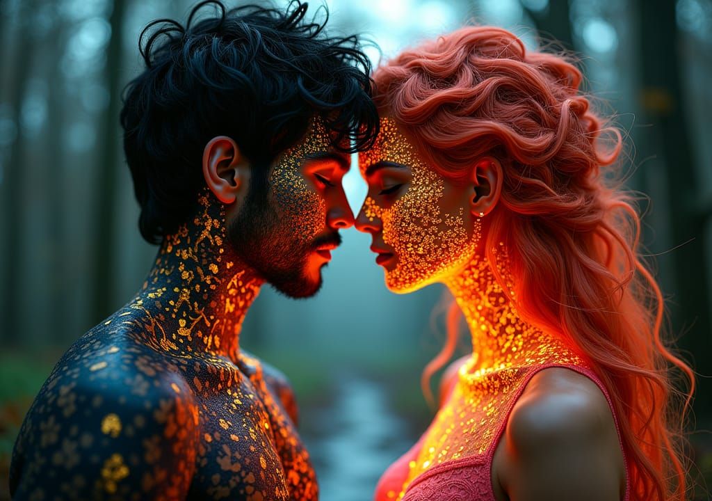 Lace Couple Portrait in Embossed 3D Style