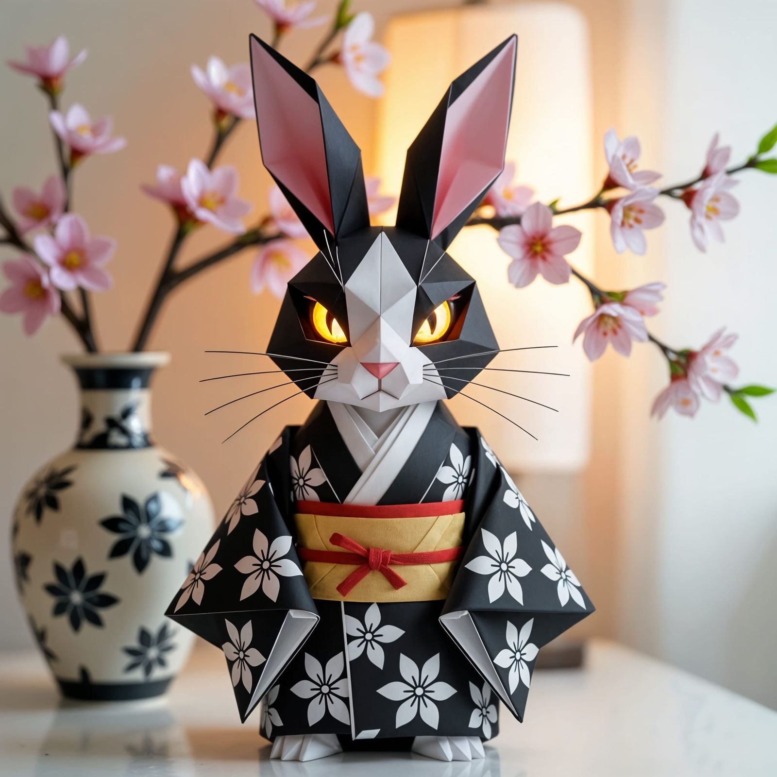 Surreal Origami Rabbit in Traditional Japanese Kimono with C...