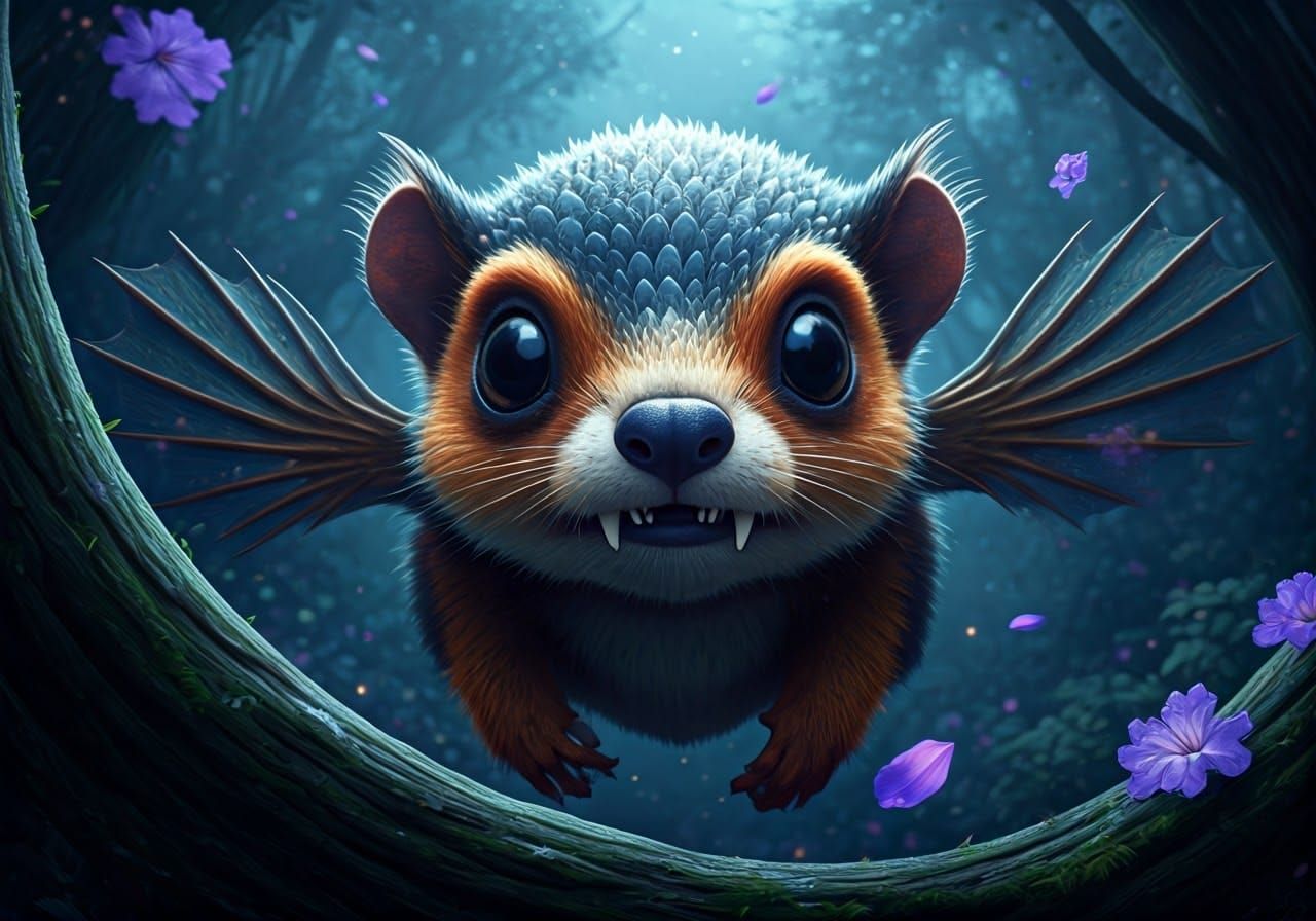 Lionfish Pelican Squirrel Hybrid in Dense Forest