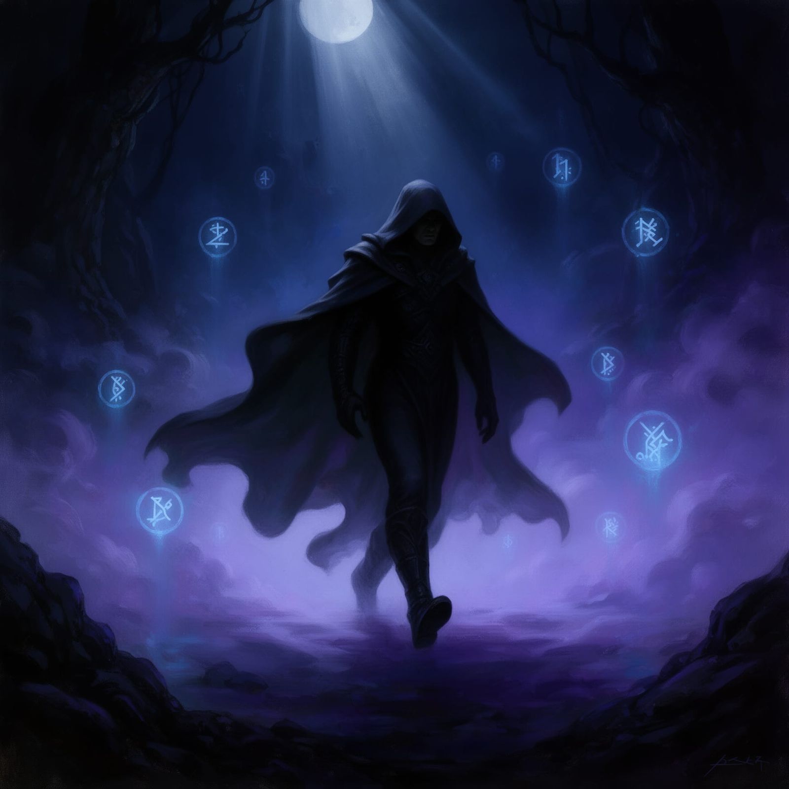 Mysterious Figure in Shadowy Mist