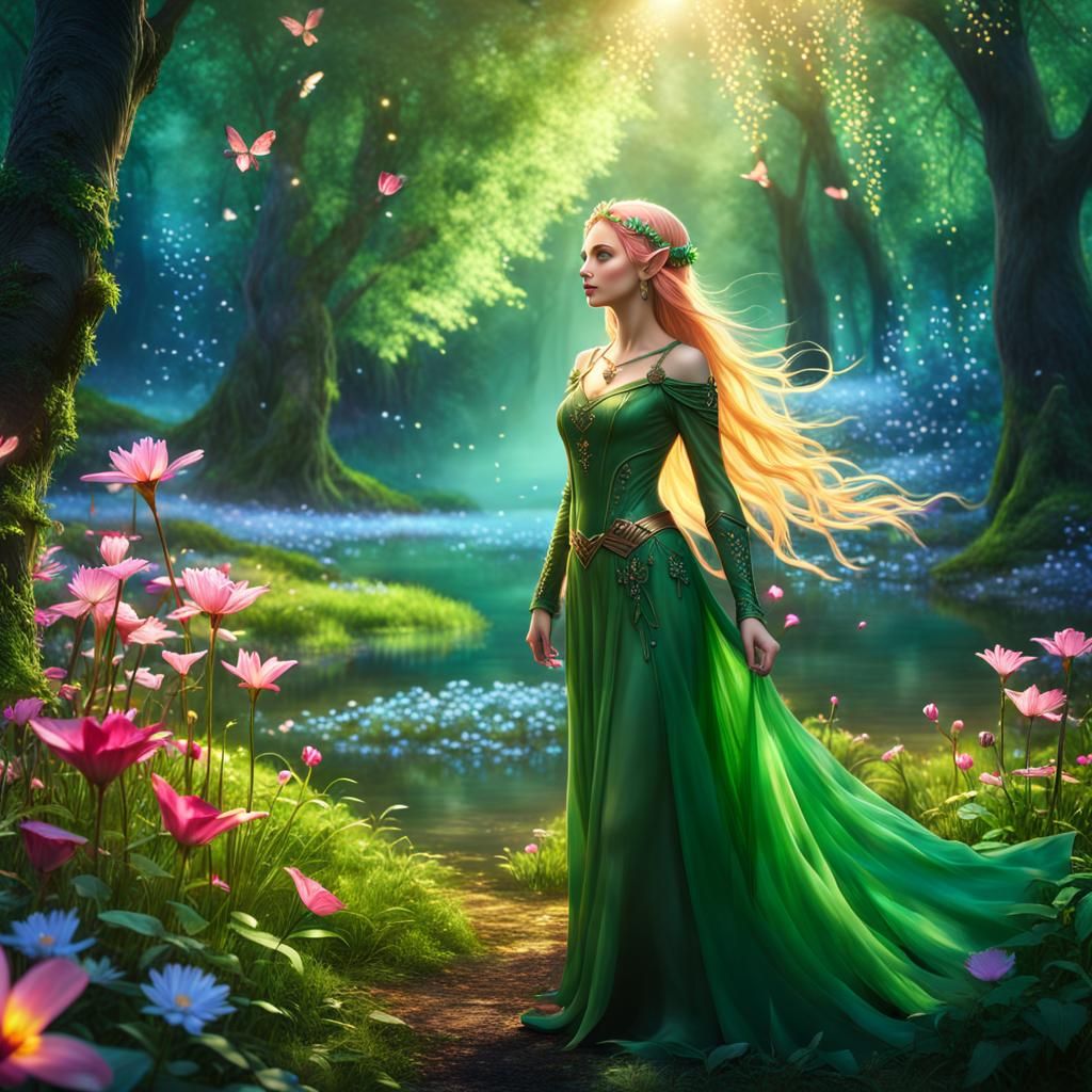 Beautiful  elf in  the magical forest,