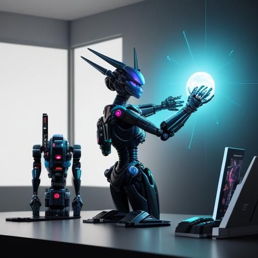 Futuristic Lego Robot in Vibrant 3D Digital Art