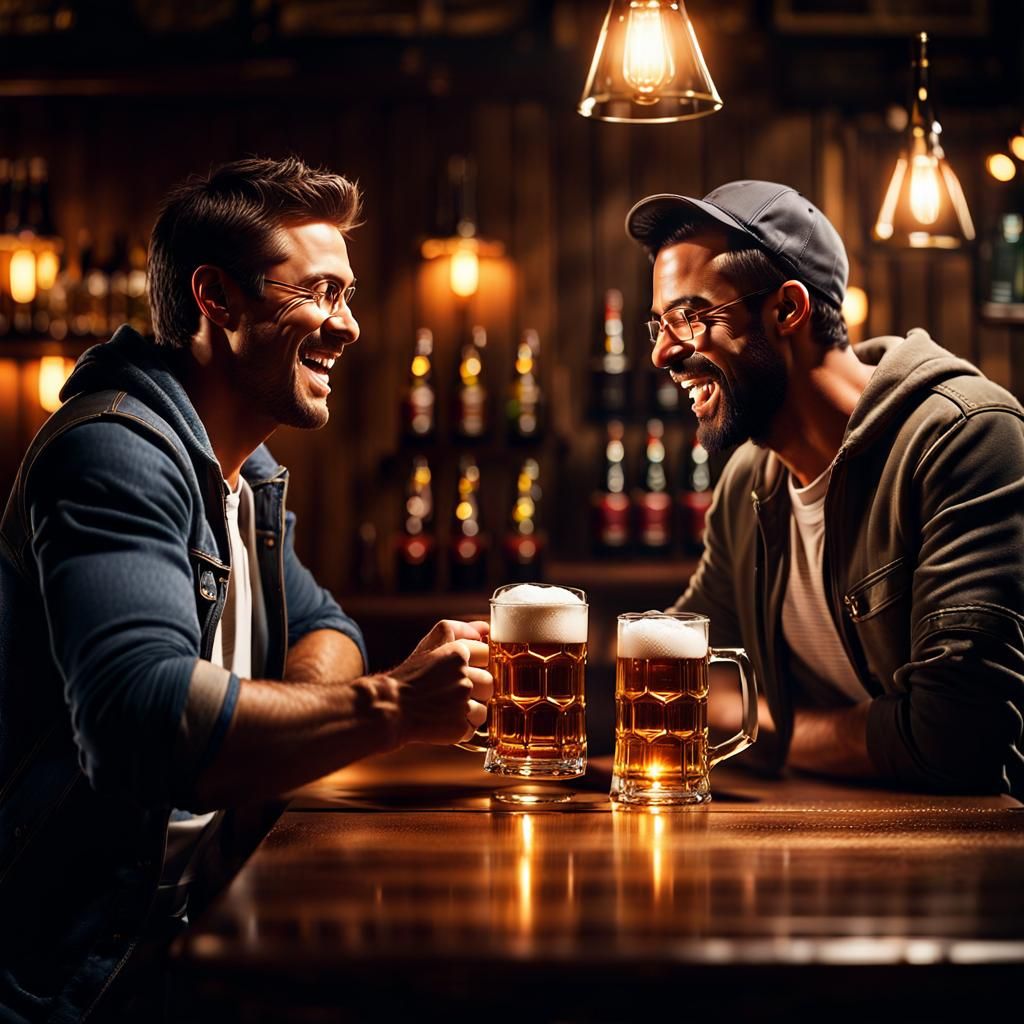 Friends Enjoying Beer in a Pub: Digital Art