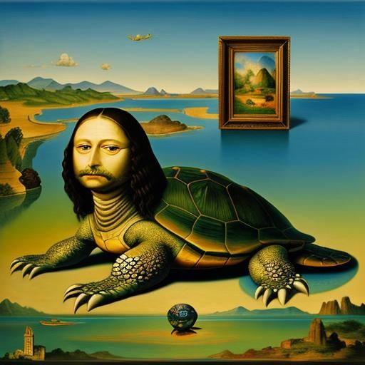 Surreal Turtle Mona Lisa in Melting Oil Paint