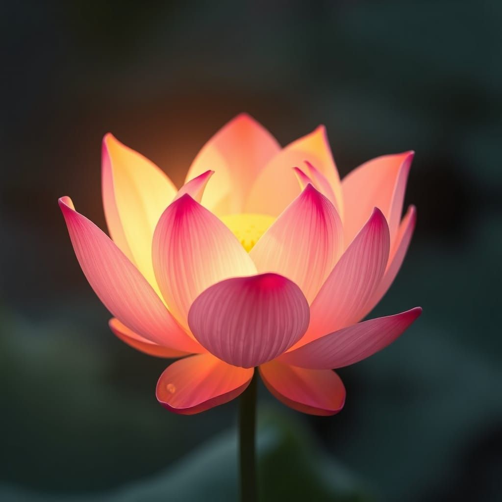 Realistic Lotus Flower Radiating Warm, Gentle Glow