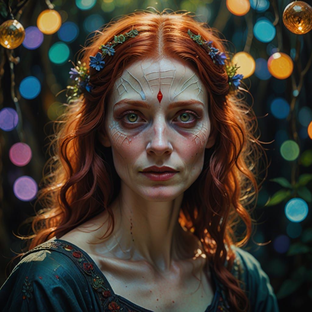Enchanted Red Haired Witch in Whimsical Lighting