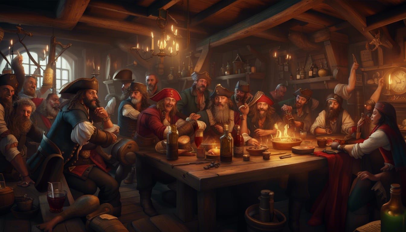 Lively Pirate Feast in Medieval Tavern