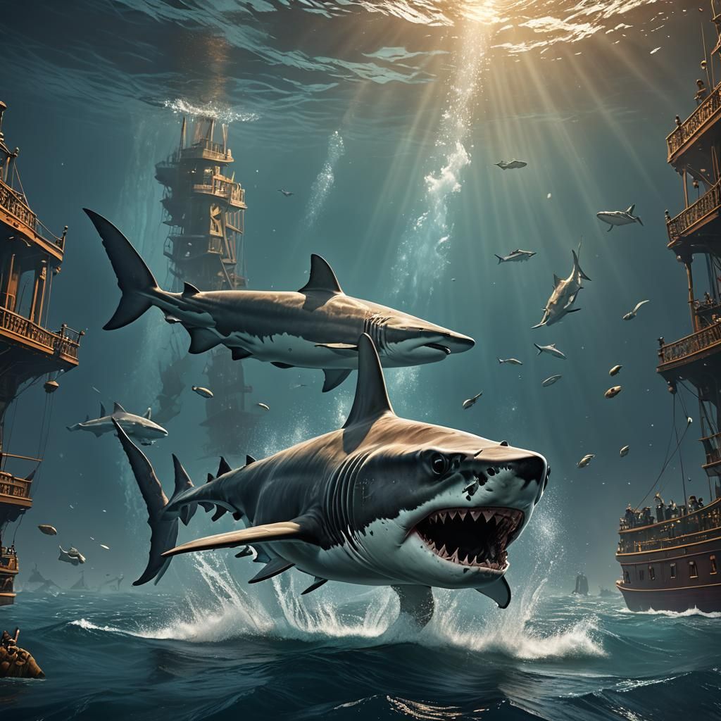 Hammerhead Shark's Pursuit of the Titanic: Detailed Matte Pa...
