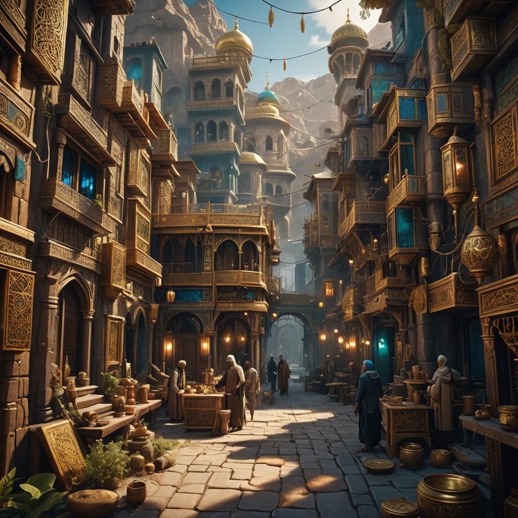 Middle-Eastern Gathering by Golden Streets and Glass Lake