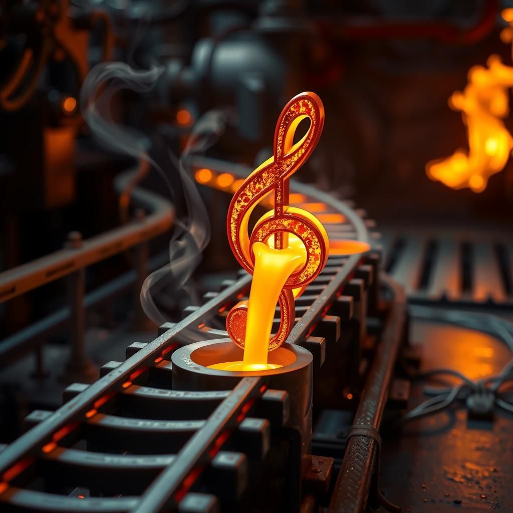Molten Metal Treble Clef: Hyperrealistic Industrial Art