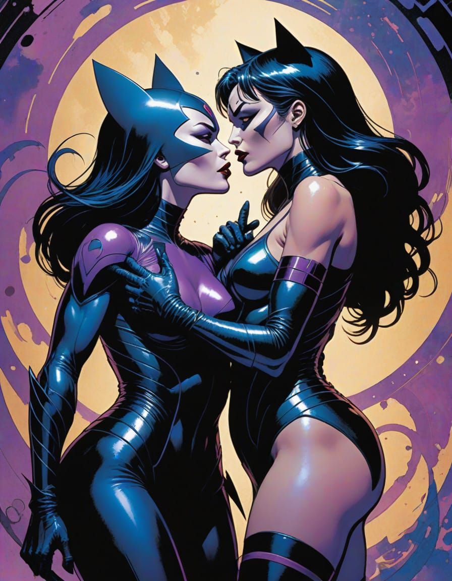 Elegant Comic Book Art of Women in Passionate Kiss