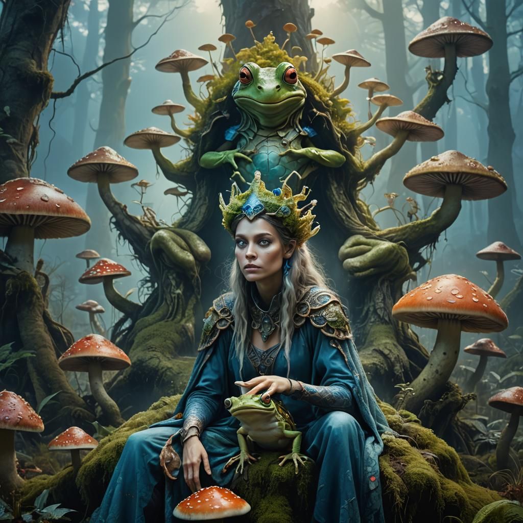 Frog-Faced Alien Queen on Mushroom Throne