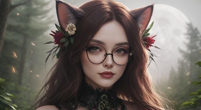 cat ears big glasses  variable lipstick eyeliner Celtic faer...