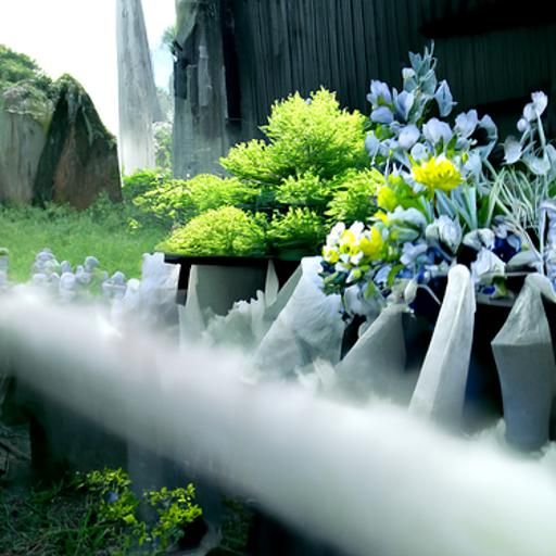 Japanese Flowers in Mist: Detailed Matte Painting
