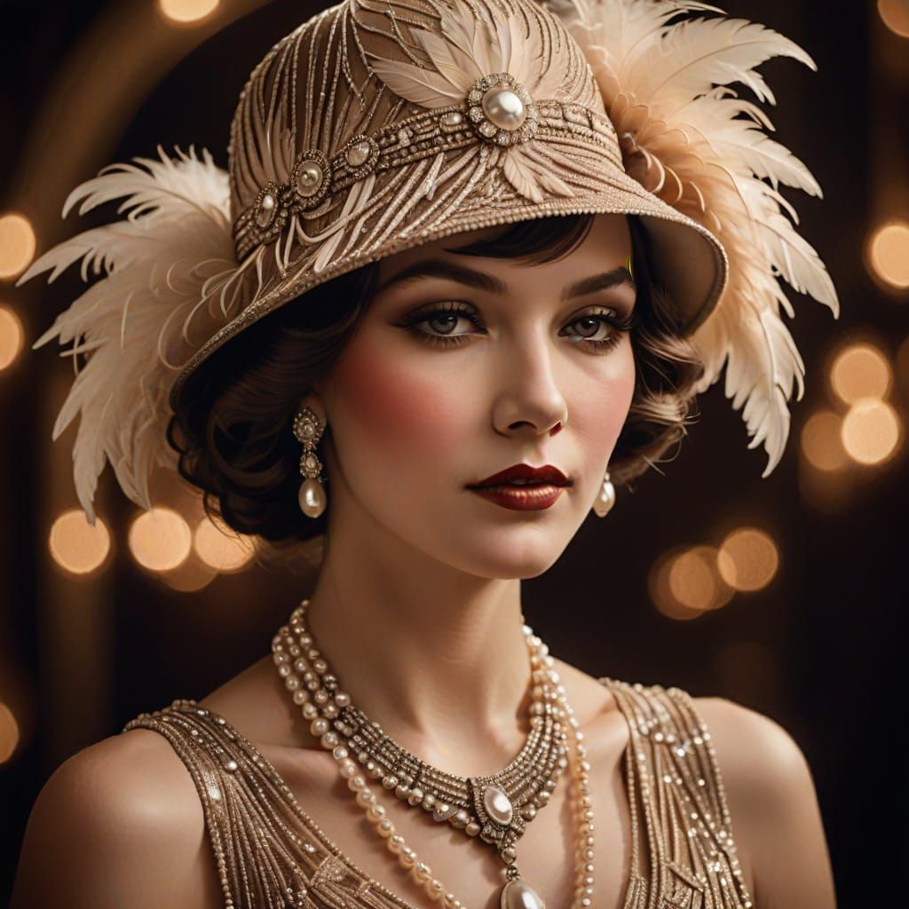 Glamorous Woman in Art Deco Flapper Dress