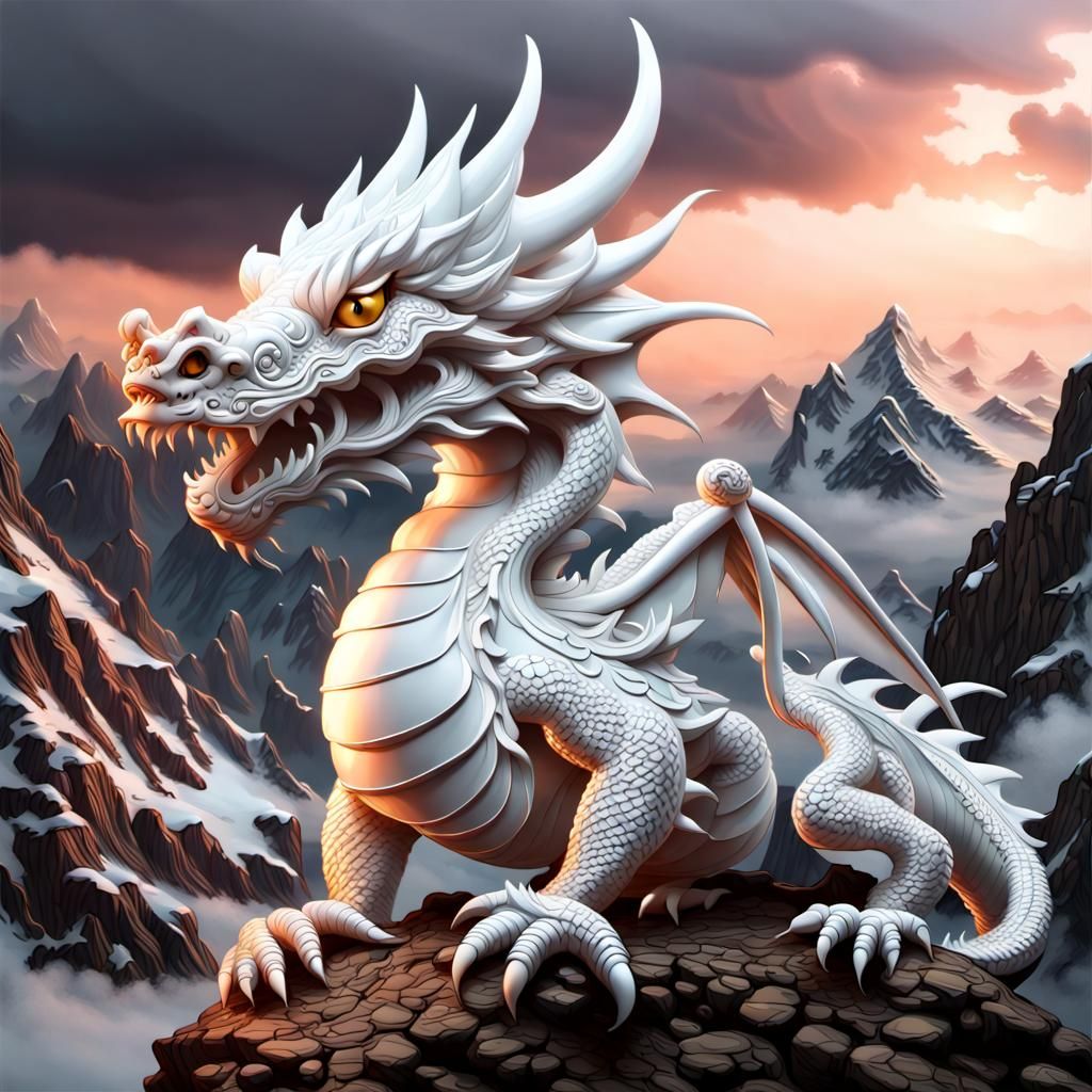 Marshmallow Dragon on Metal Mountain, Ultra-Detailed