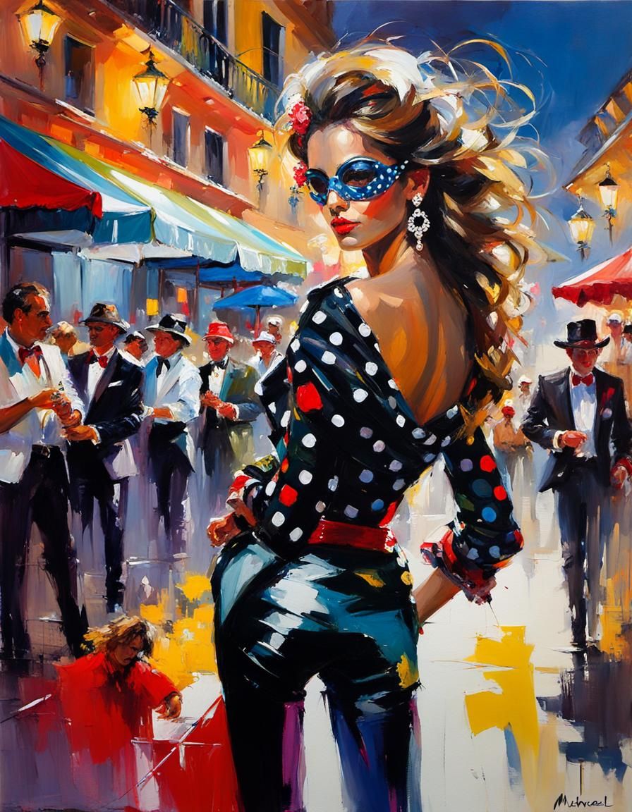 Neon Carnival Masquerade in Oil Gouache Style