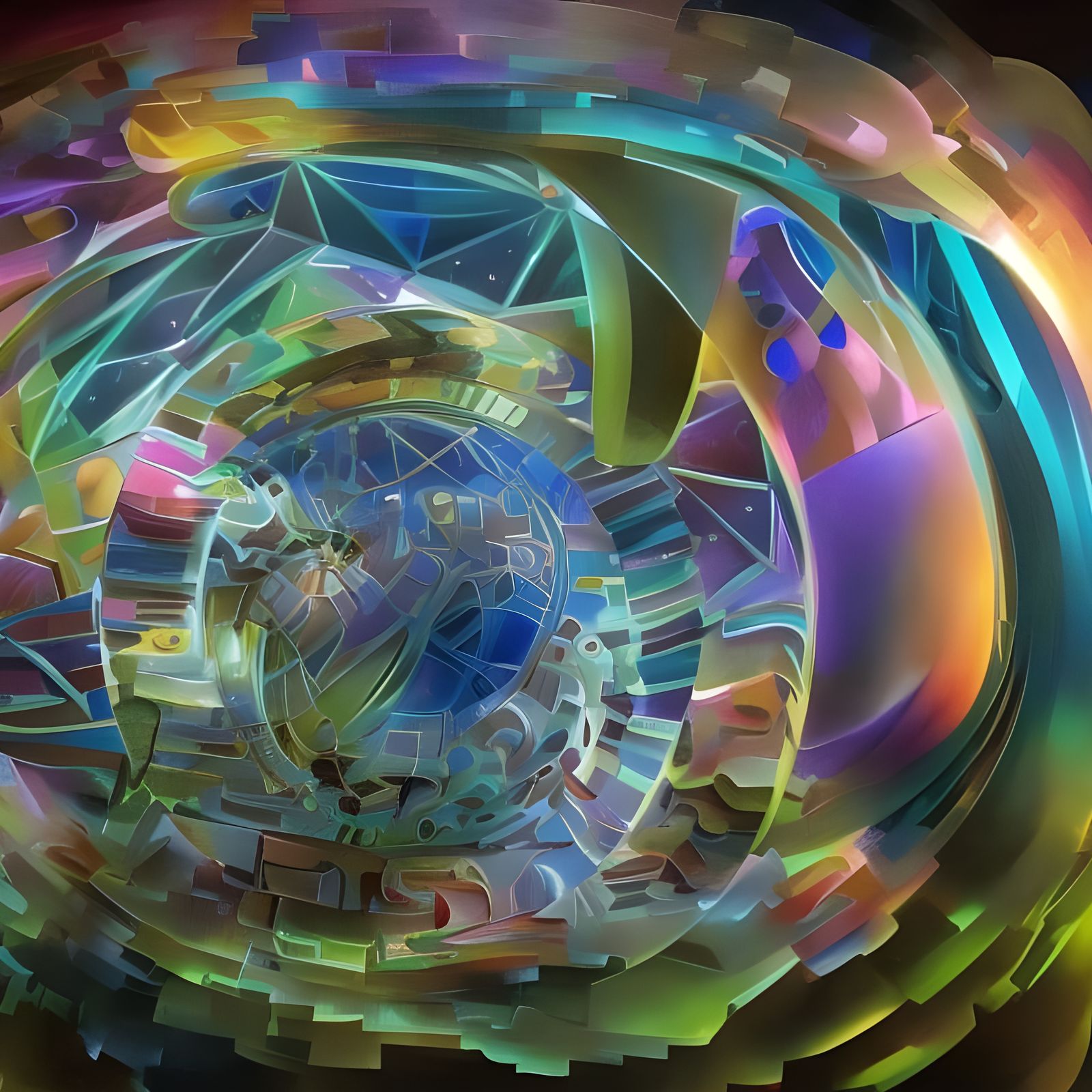 Polychromatic Geometric Abstract: Hyperreal Digital Painting