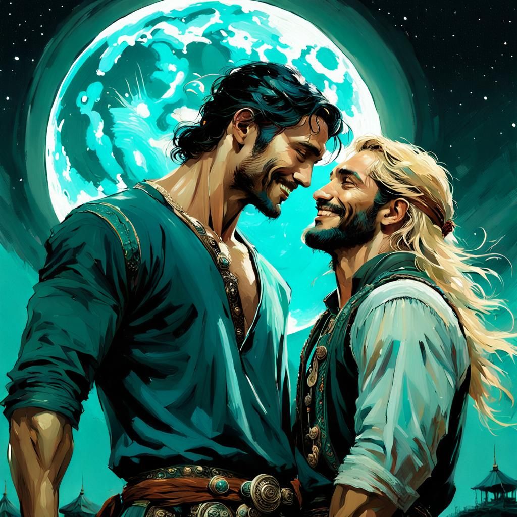 Passionate Moonlight Encounter in Dark Masterpiece Style