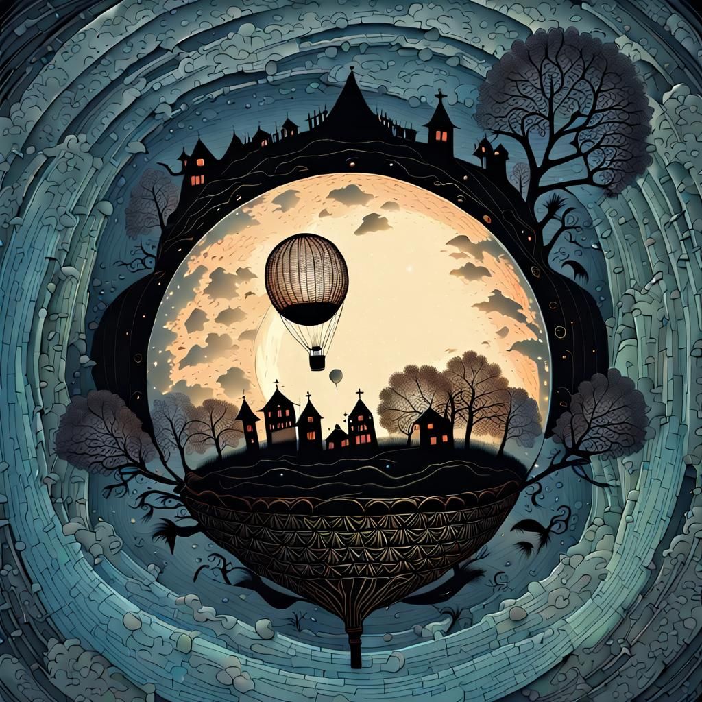 Balloon Moon in Folk Art Style