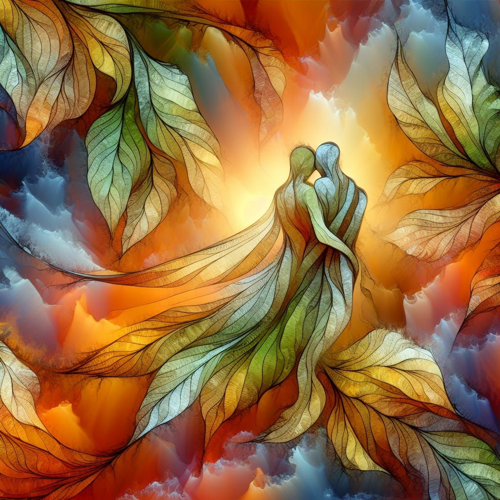 Abstract Dried Leaves Embrace in Radiant Light