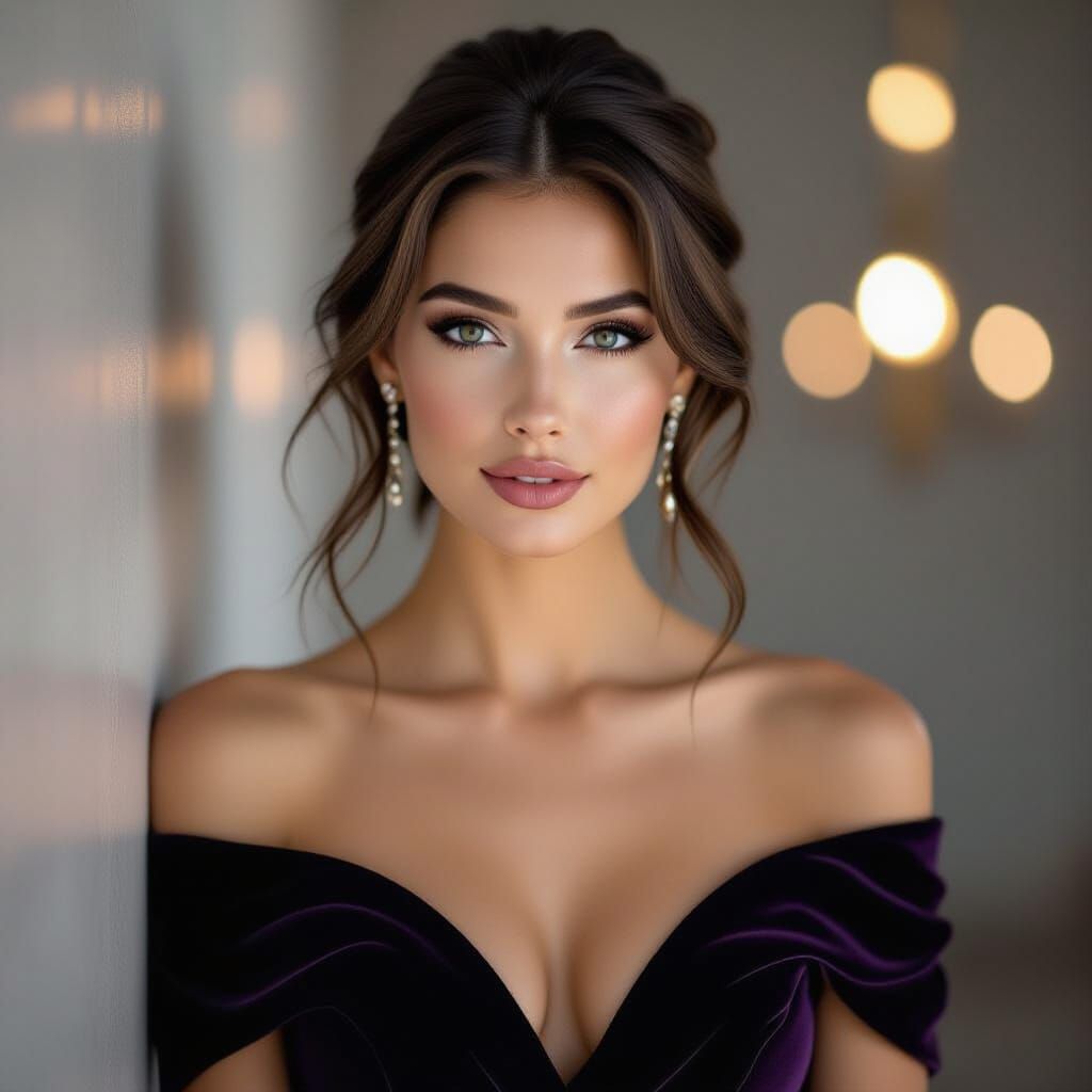 beautiful woman dressed in Black & Purple