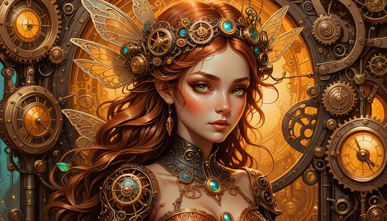 Steampunk Fairy Surrounded by Signs in Airbrush Art