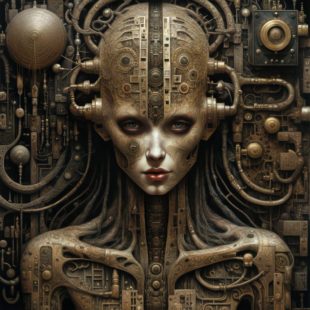 Biomechanical Motherboard in Art Nouveau Style