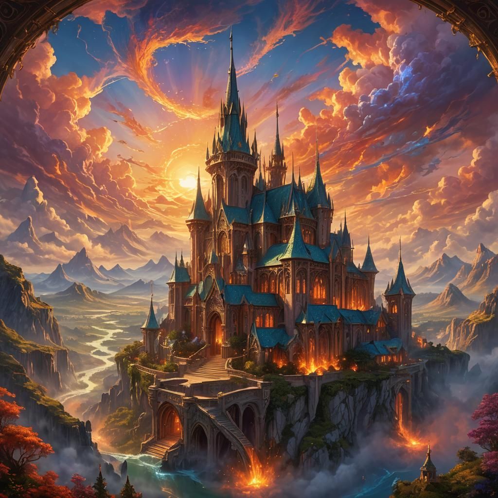 Elven Kingdom Sunset: A Fantasy Digital Painting