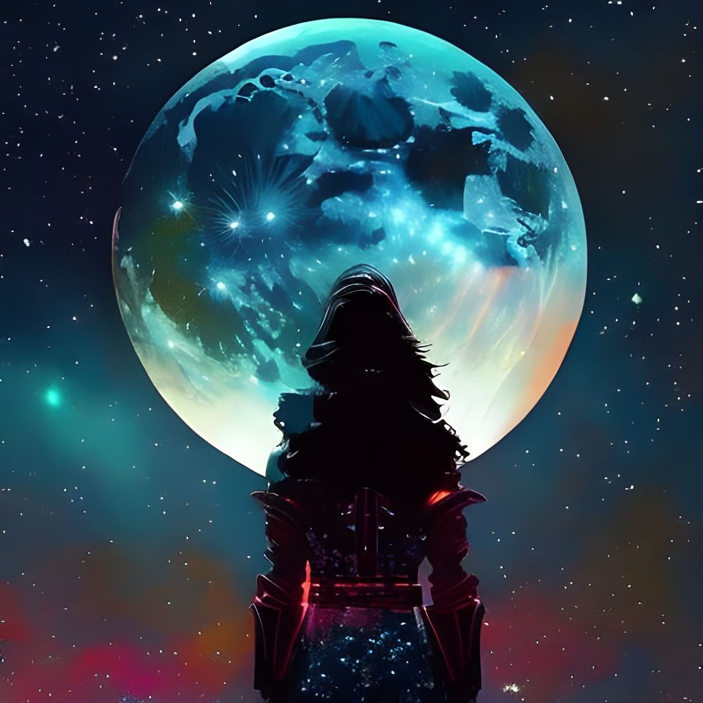 Woman and Moonlit Sky: Colorful Digital Art