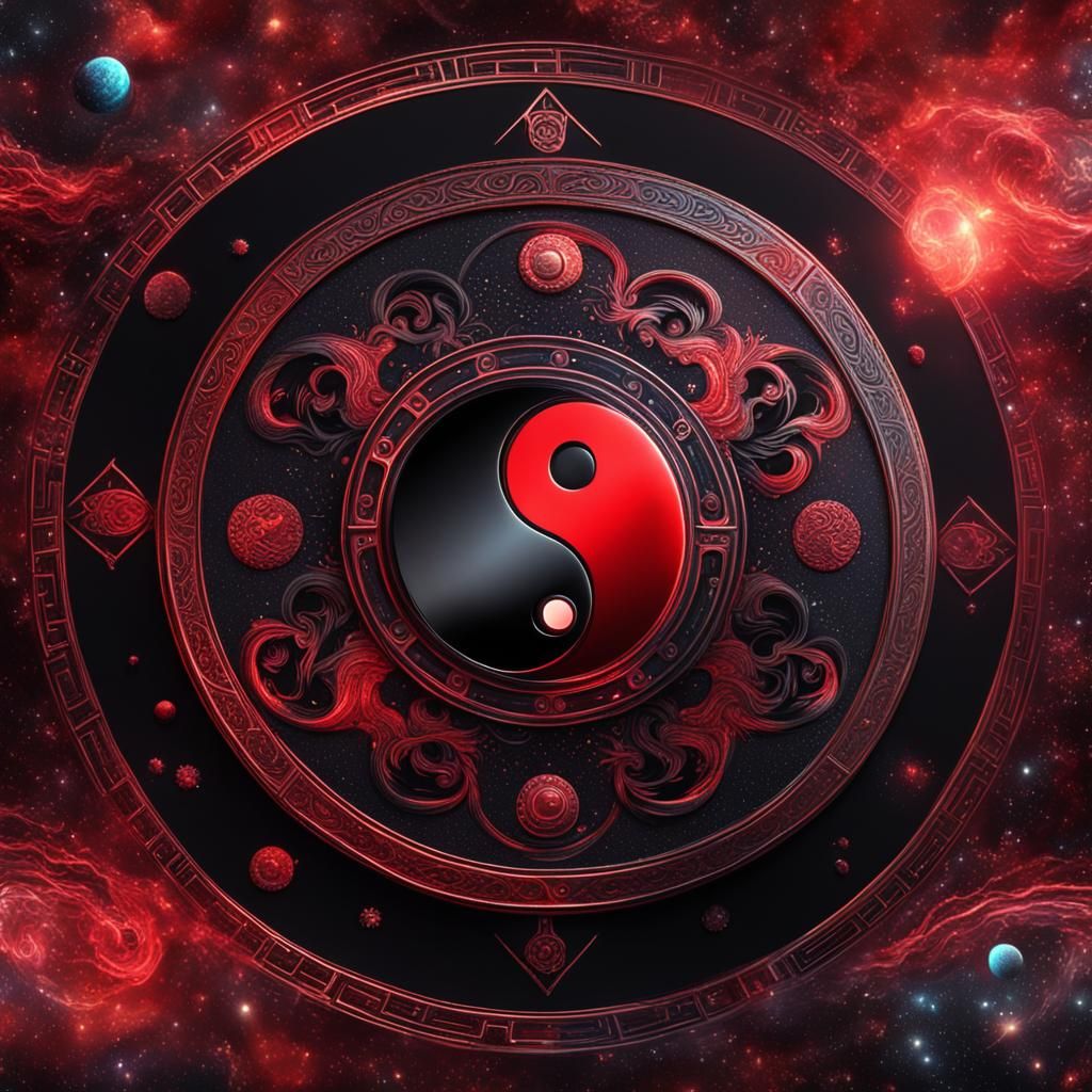 Detailed Red and Black Yin Yang Illustration