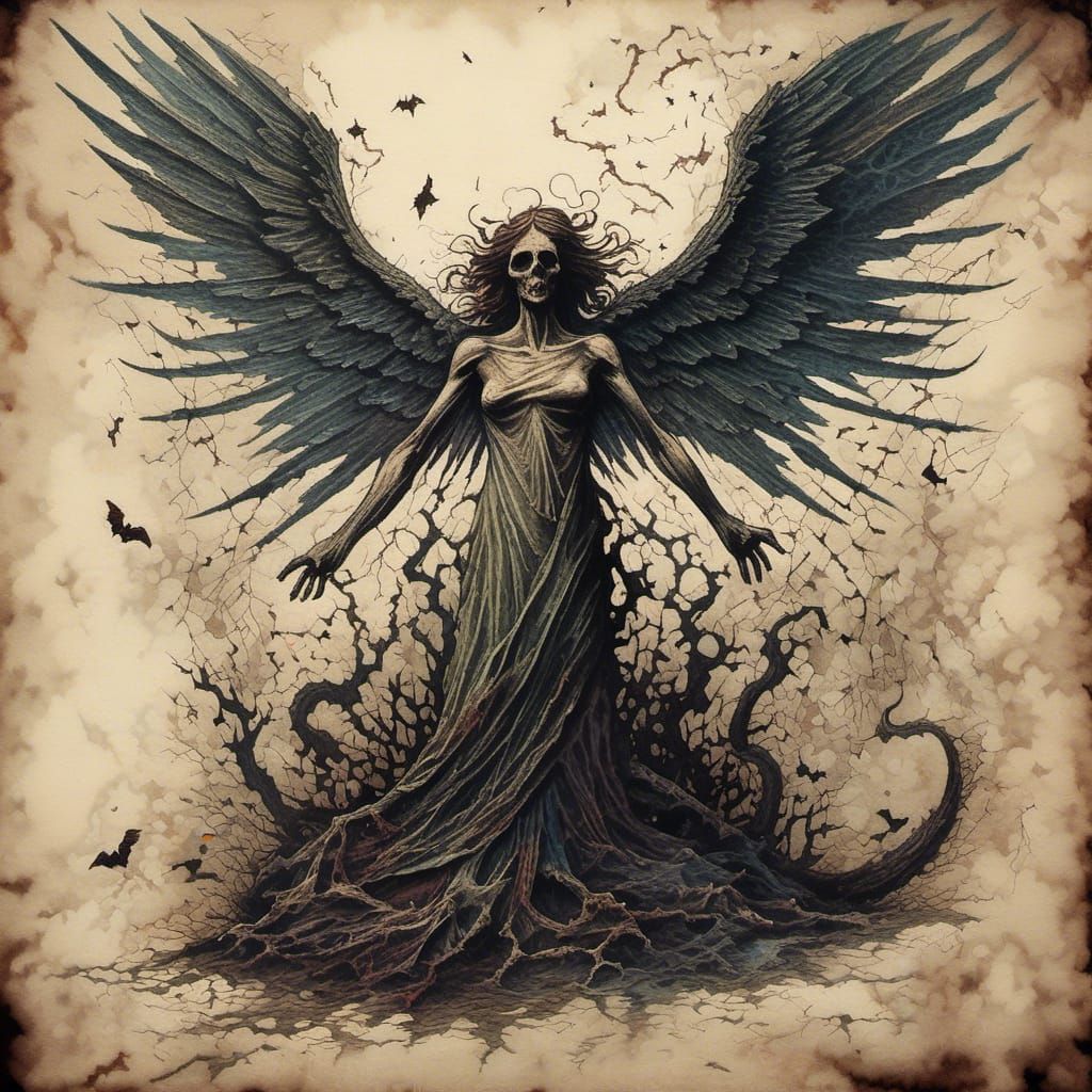 Angels Versus Lovecraftian Horror in Watercolor Style