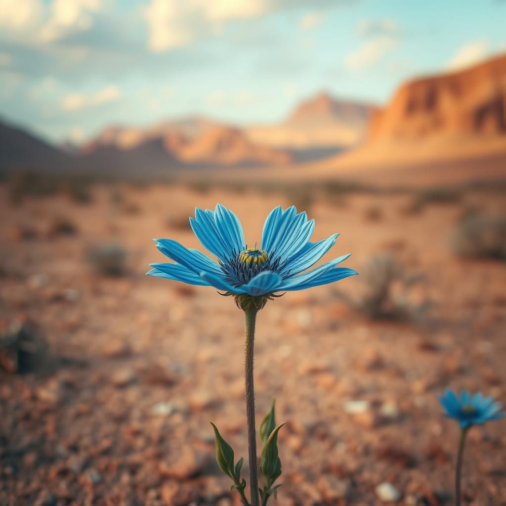 Blue Flower Blooms in Parched Desert Landscape