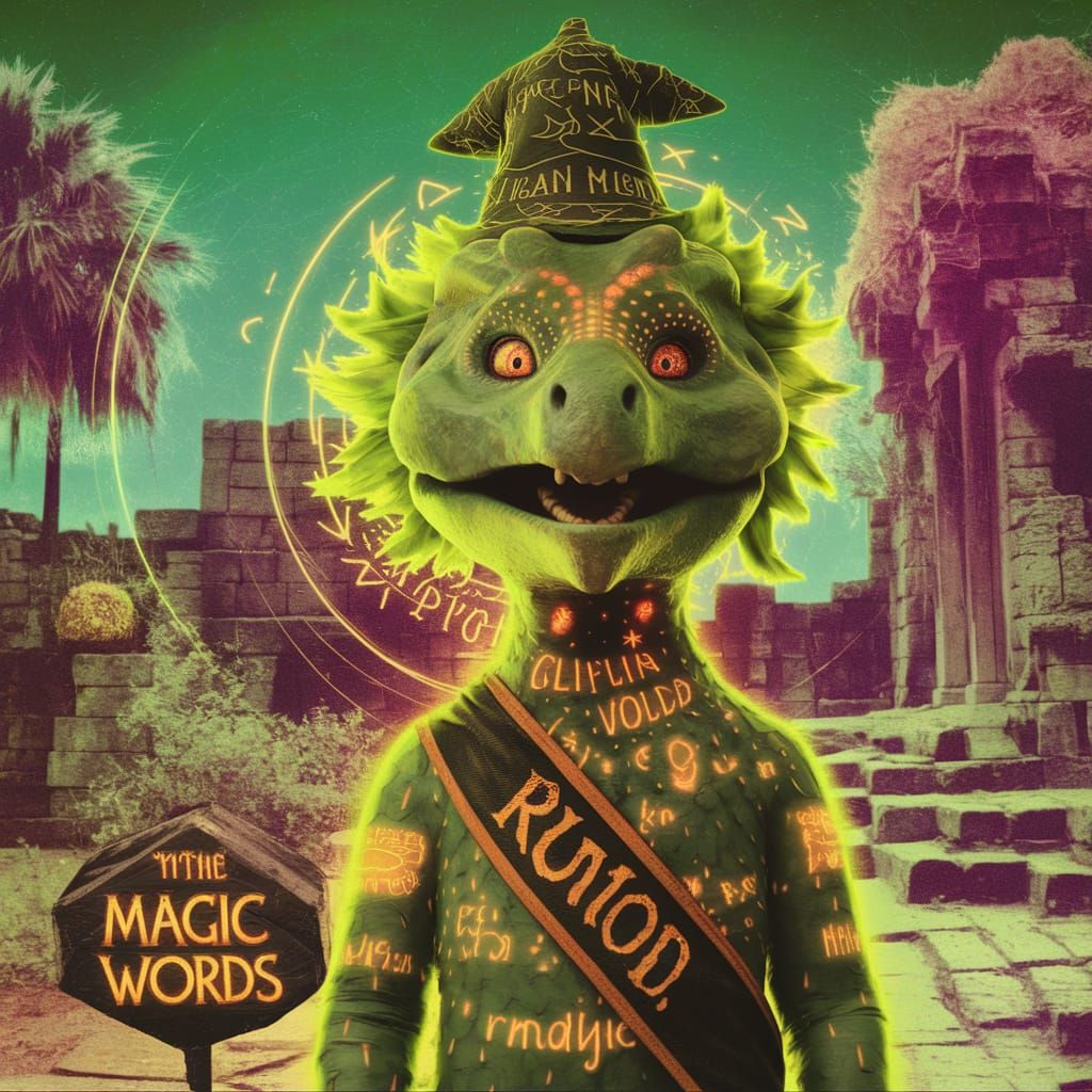 Feathered Dinosaur Wizard in Ancient Temple