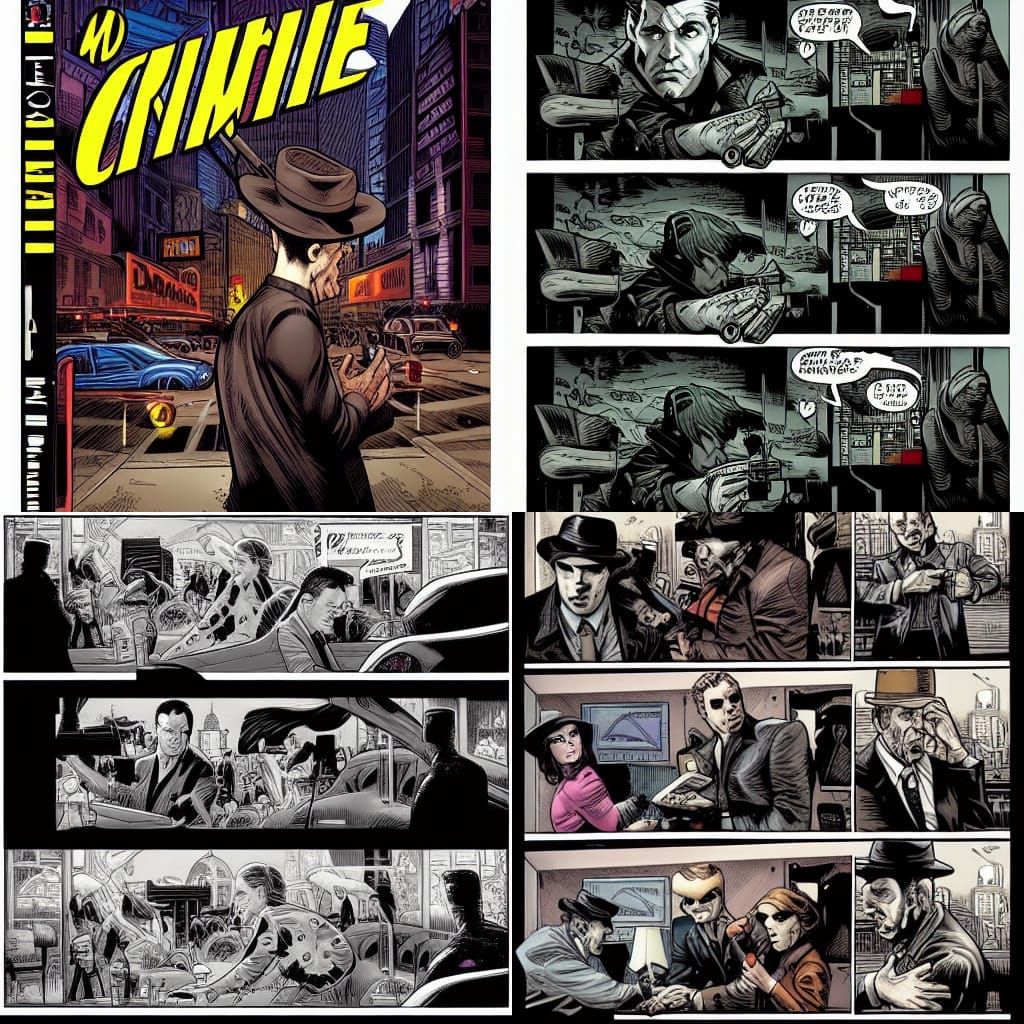 Gritty Crime Scene in Noir Comic Style