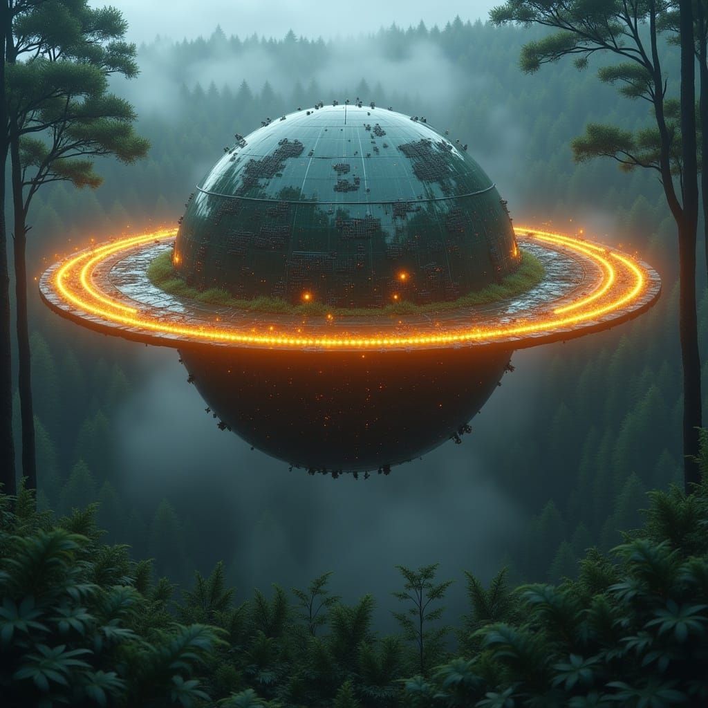 Circuit Board Planet with LED Lights and Fog