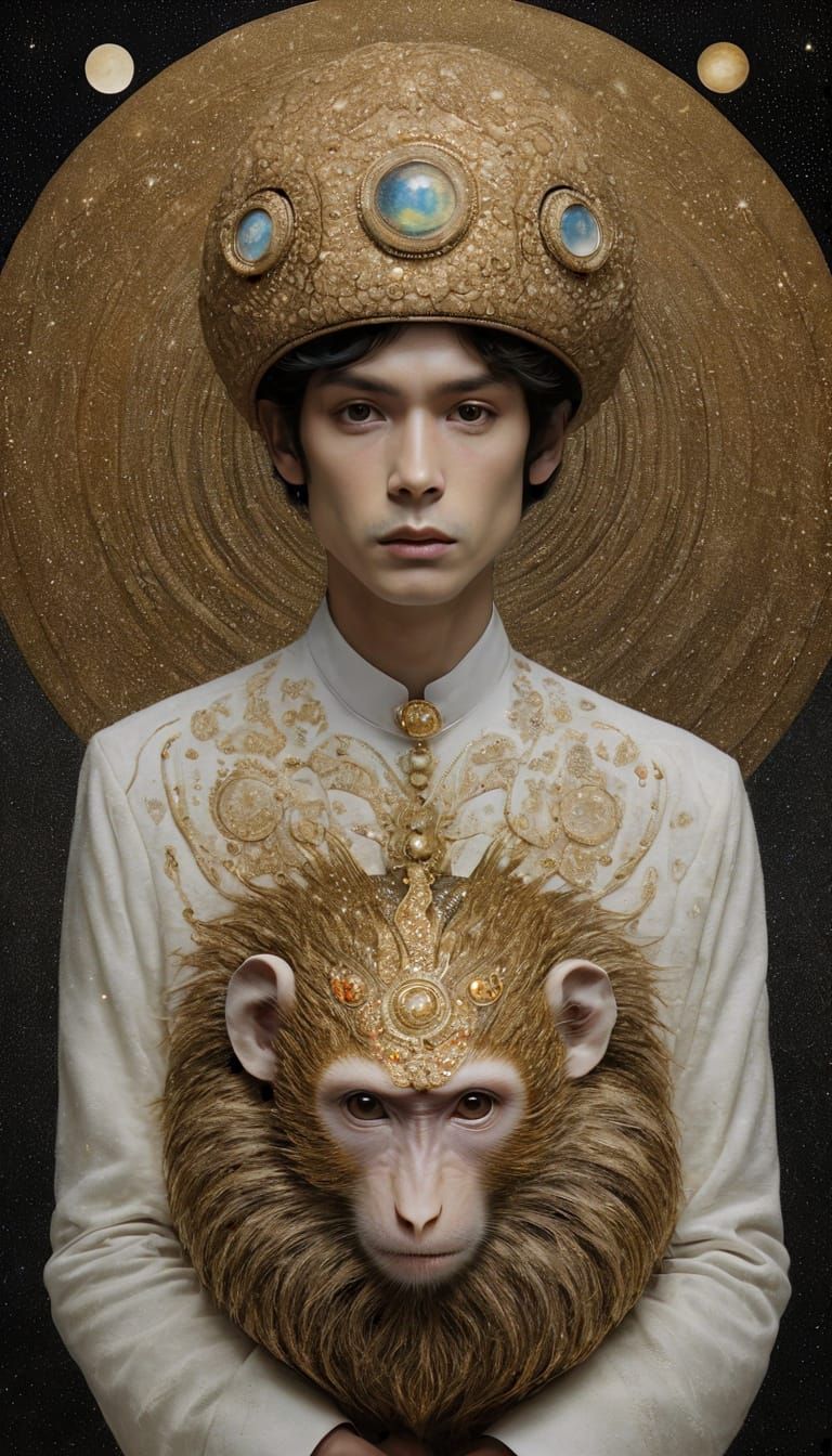 Ethereal Portrait of a Monkey Man in a Psychedelic Moonscape