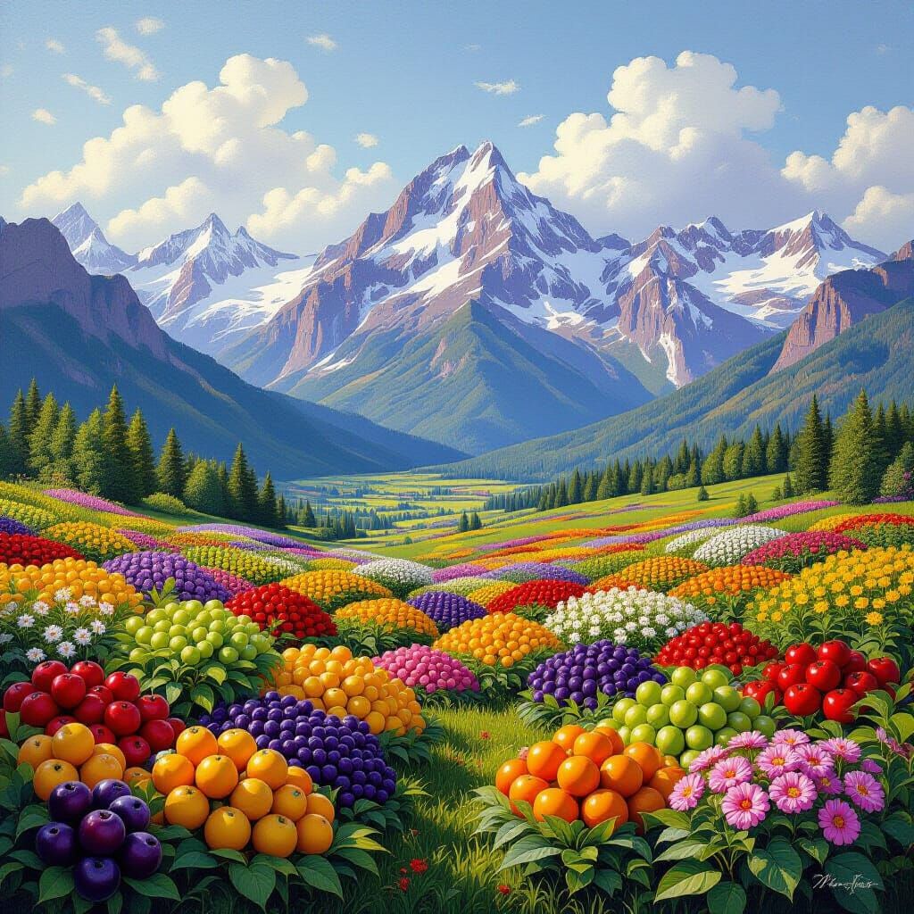 Lush Mountain Landscape in Romantic Style