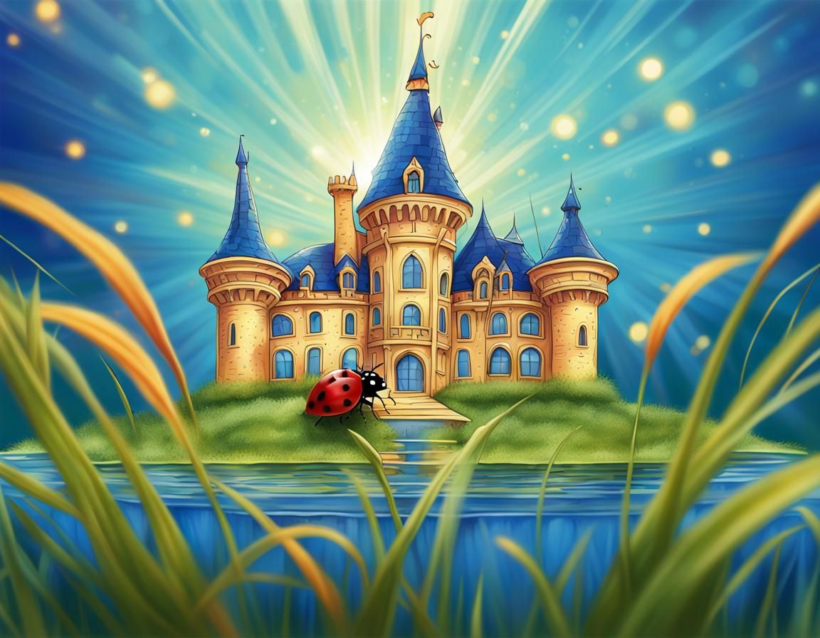 Ladybug and Castle in Rococo Art Nouveau Style