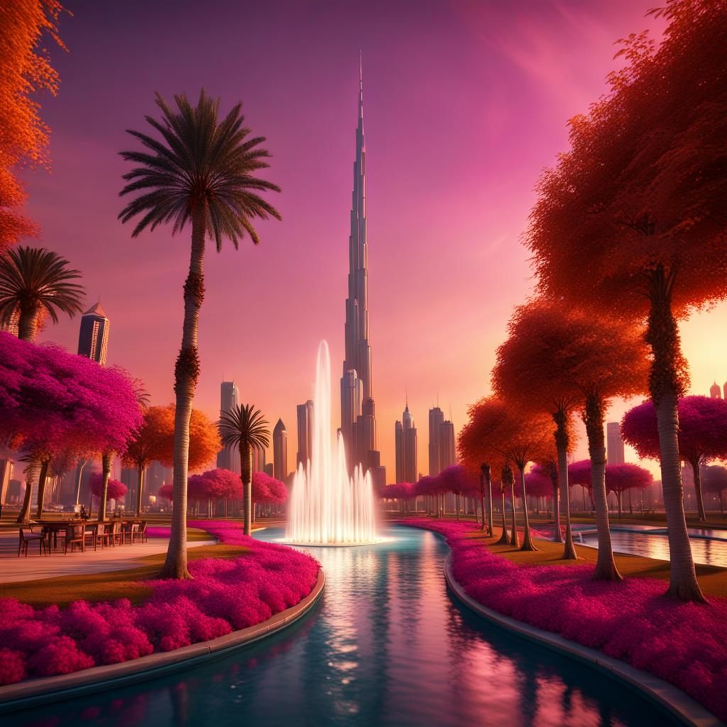 Autumn Sunset Over Dubai and Burdj Khalifa