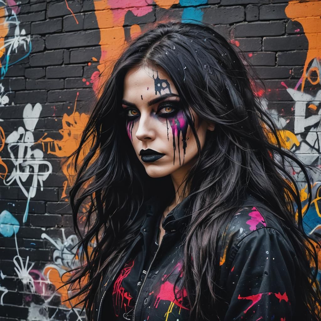 Gothic Woman Portrait in Graffiti Art Style