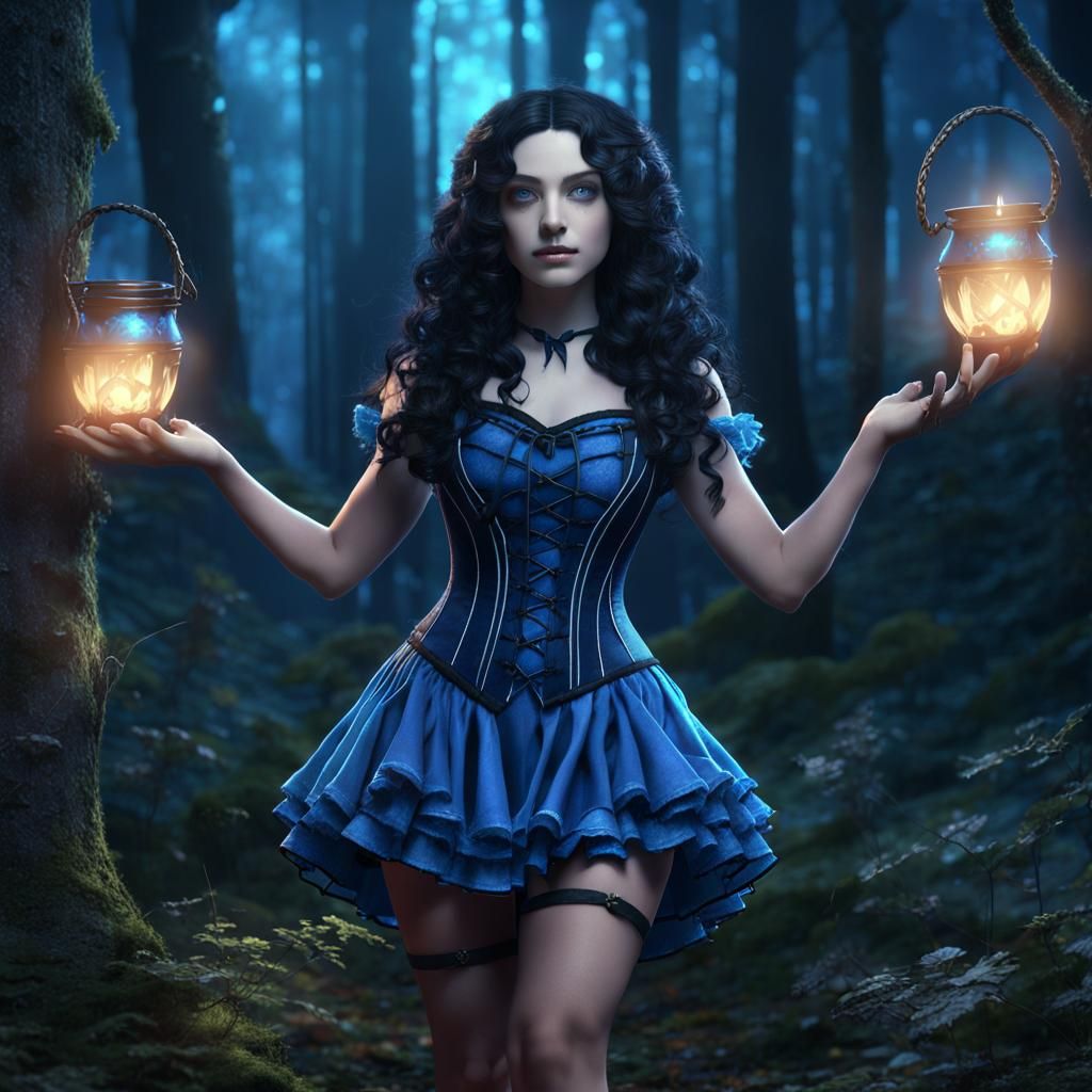 Sorceress Witch Casting Spells in Forest, Fantasy Art