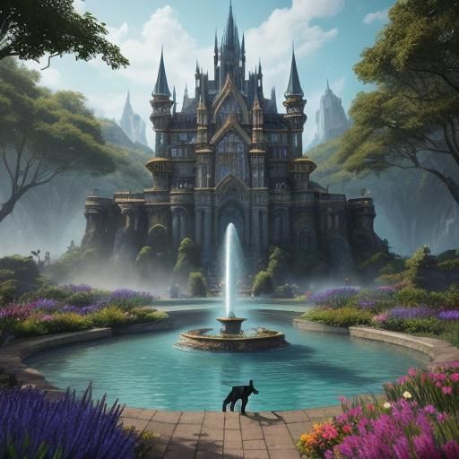 Doberman Pinscher on Emerald Lawn: Fantasy Art