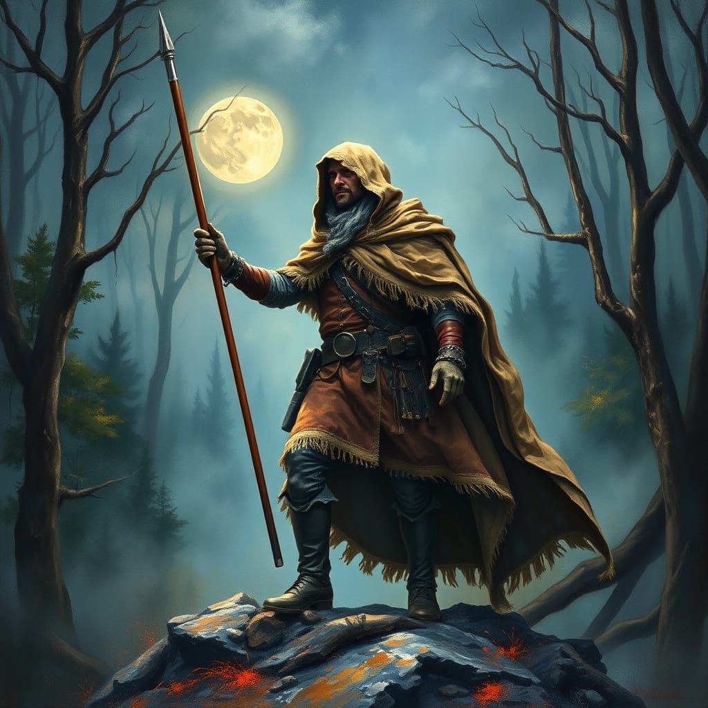 Hunter's Magical Metamorphosis in Earthy, Moonlit Forest